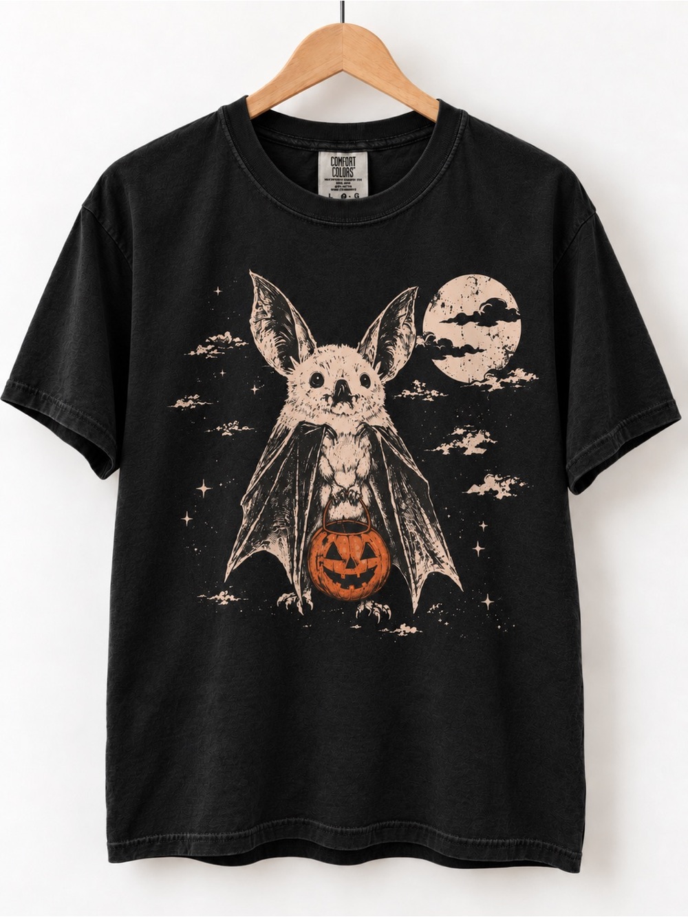 Moonlit Bat Pumpkin Halloween Comfort Colors Unisex T-shirt Spooky Season Tee
